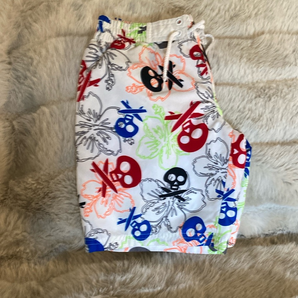 Skull and Floral Print Swim Trunks | 4/5T